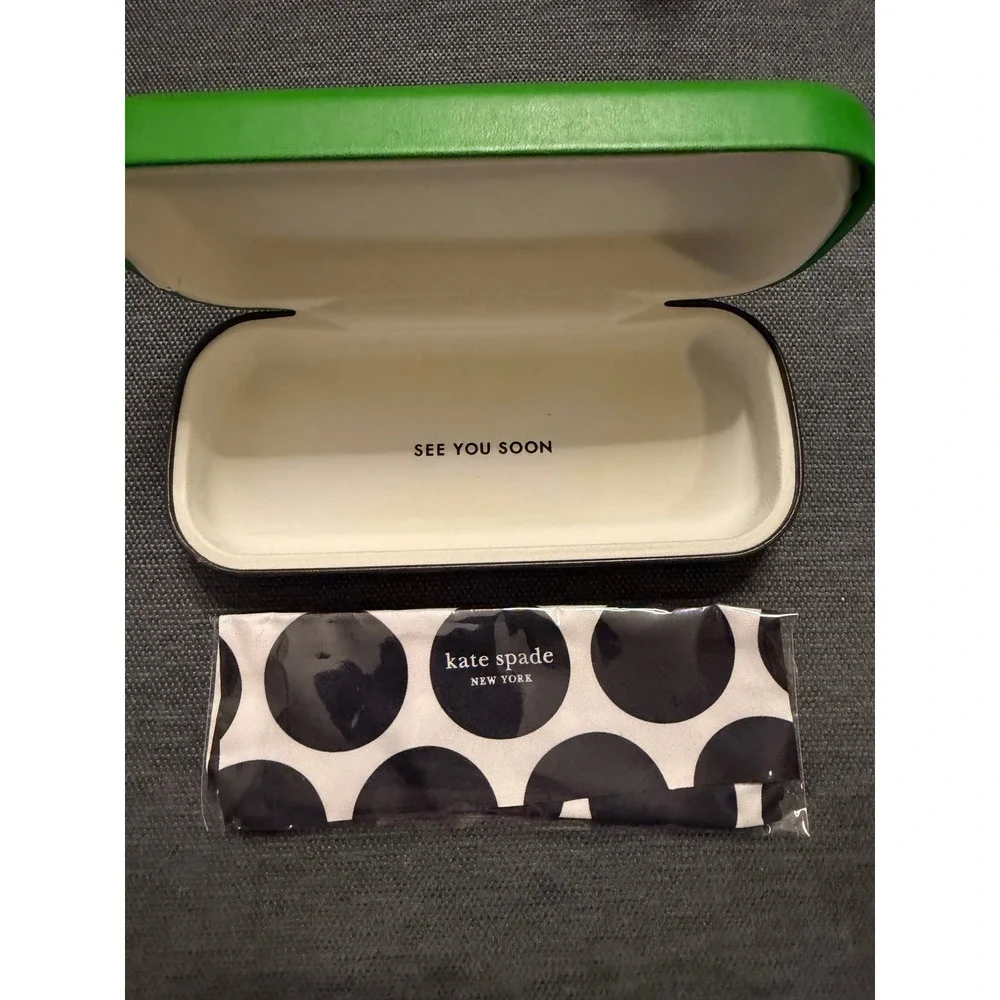 Kate Spade Green Hard Eyeglass Case with Polka Dot Cleaning Cloth Set